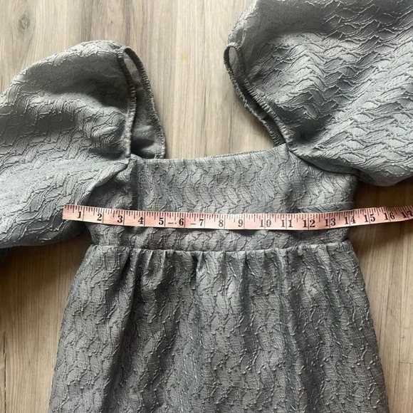 Anthropologie Size XS Silver Textured Puff Sleeve Ribbed Maxi Dress - Picture 3 of 7